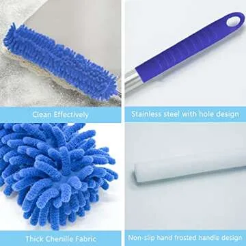 Buysenton Microfibre Duster for high Ceilings, Duster for Cleaning Fan Cobweb, 100" Telescopic Extension Pole kit, Reusable Duster, Washable Lightweight Duster for Ceiling Fan webs, Blinds