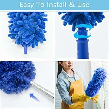 Buysenton Microfibre Duster for high Ceilings, Duster for Cleaning Fan Cobweb, 100" Telescopic Extension Pole kit, Reusable Duster, Washable Lightweight Duster for Ceiling Fan webs, Blinds