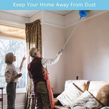Buysenton Microfibre Duster for high Ceilings, Duster for Cleaning Fan Cobweb, 100" Telescopic Extension Pole kit, Reusable Duster, Washable Lightweight Duster for Ceiling Fan webs, Blinds