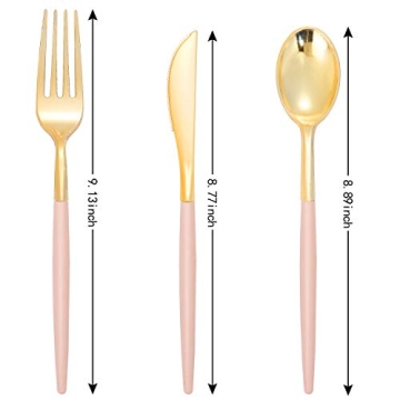 144Pcs Pink Gold Disposable Flatware Set for Parties