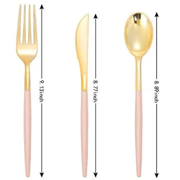 144Pcs Pink Gold Disposable Flatware Set for Parties