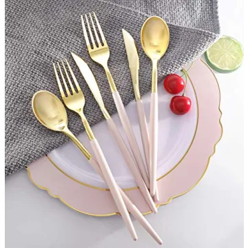144Pcs Pink Gold Disposable Flatware Set for Parties