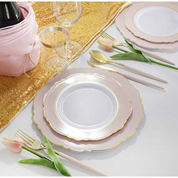 144Pcs Pink Gold Disposable Flatware Set for Parties