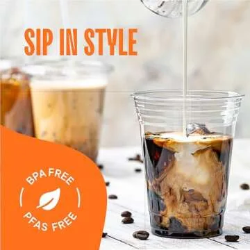 16 oz Clear Plastic Cups with Straw-Slot Lids [100 Sets] PET Crystal Clear Disposable Cups with Lids - Durable Cup. BPA Free + Crack Resistant, for Coffee, Juice, Shakes