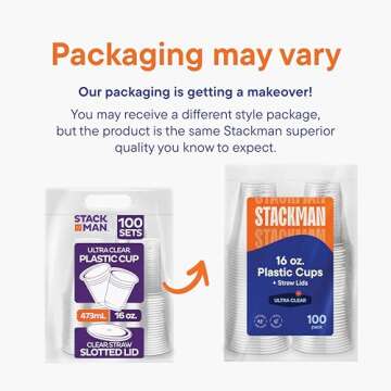 16 oz Clear Plastic Cups with Straw-Slot Lids [100 Sets] PET Crystal Clear Disposable Cups with Lids - Durable Cup. BPA Free + Crack Resistant, for Coffee, Juice, Shakes