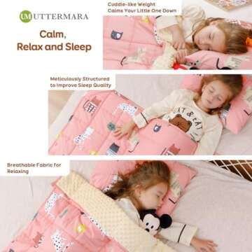 Uttermara Weighted Blanket 3 lbs, Ultra Cozy Minky Fleece and Cotton Sided with Cartoon Patterns, Reversible Heavy Blanket Great for Calming and Sleeping, 36x48 inches, Pink Cat