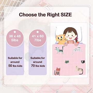Uttermara Weighted Blanket 3 lbs, Ultra Cozy Minky Fleece and Cotton Sided with Cartoon Patterns, Reversible Heavy Blanket Great for Calming and Sleeping, 36x48 inches, Pink Cat