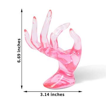 DI QIU REN Hand Form Ring Holder Jewelry Display Holder, Pink Room Decor Aesthetic Bracelet Ring Wat...