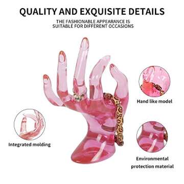 DI QIU REN Hand Form Ring Holder Jewelry Display Holder, Pink Room Decor Aesthetic Bracelet Ring Watch Stand Support Holder Preppy Jewelry Holder for Y2k Room Decor (PINK)