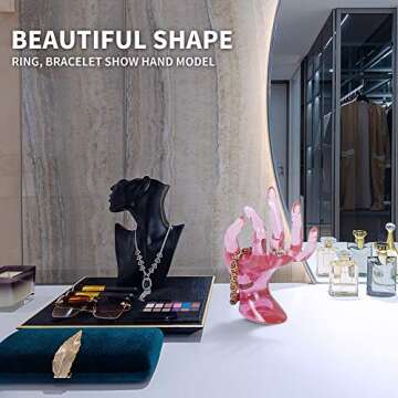 DI QIU REN Hand Form Ring Holder Jewelry Display Holder, Pink Room Decor Aesthetic Bracelet Ring Watch Stand Support Holder Preppy Jewelry Holder for Y2k Room Decor (PINK)