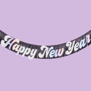 Stylish xo, Fetti Happy New Year Banner with Black Fringe - 5 Ft