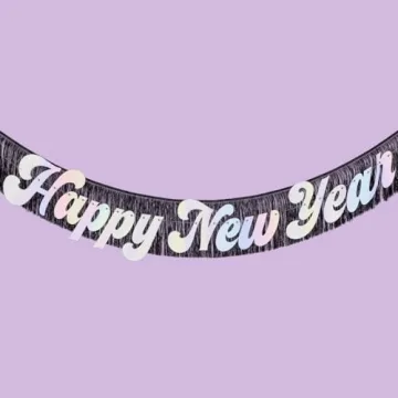 Stylish xo, Fetti Happy New Year Banner with Black Fringe - 5 Ft
