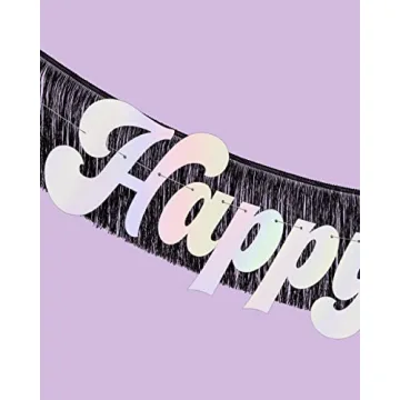 xo, Fetti Happy New Year Banner with Black Fringe 5 Ft