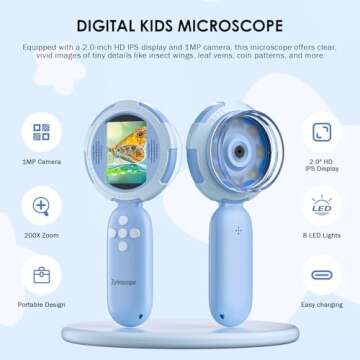 Kids Microscope with 100X Magnification, Handheld Portable Digital Microscope for Children, Recharge...