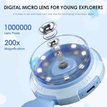 Kids Microscope with 100X Magnification, Handheld Portable Digital Microscope for Children, Rechargeable STEM Educational Toy with LED Light, Science Kit Gift for Boys & Girls Ages 3+