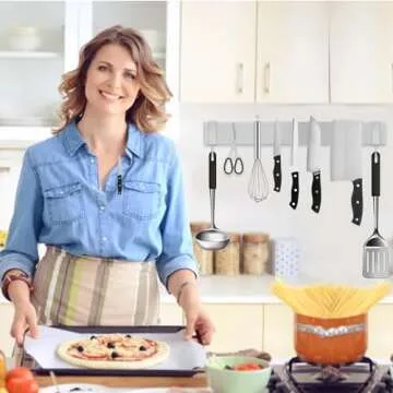 16 Inch Stainless Steel Magnetic Knife Strips,Magnetic Knife Storage Block Bar Rack,Multi-Purpose Functionality as Kitchen Knife Holder, Magnetic Tool Organizer,Art Supply Organizer & Home Organizer