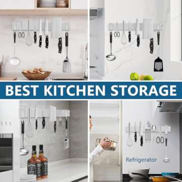 16 Inch Stainless Steel Magnetic Knife Strips,Magnetic Knife Storage Block Bar Rack,Multi-Purpose Functionality as Kitchen Knife Holder, Magnetic Tool Organizer,Art Supply Organizer & Home Organizer