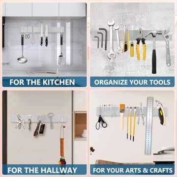 16 Inch Stainless Steel Magnetic Knife Strips,Magnetic Knife Storage Block Bar Rack,Multi-Purpose Functionality as Kitchen Knife Holder, Magnetic Tool Organizer,Art Supply Organizer & Home Organizer