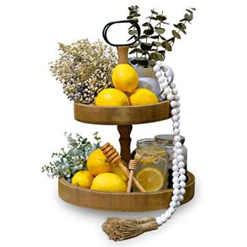 Farmhouse Tier Tray with Beads for Home Decor