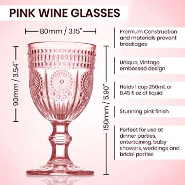 Pink Wine Glasses set of 6 blush goblets the perfect pink stemware for bridesmaid glassware bridal shower wine glass or the lover of retro wine glasses pink water goblets or vintage champagne glasses