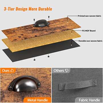 Furologee End Table with Storage Shelf and Fabric Drawer, 2 Tiers Industrial Nightstand, Bedside Table Organizer for Living Room Bedroom, Rustic Brown, Easy Assembly