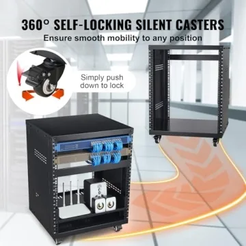 VEVOR 12U AV Rack Stand with Caster Wheels, Component Rack Cabinet Recording Studio Racks, Removable Side Panels, Universal Network Server Case, Special Vents for 19'' Audio Video Rack Mounting