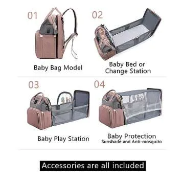 Diaper Bag Backpack with Changing Station: Pink Baby Toddler Bags for Girls Boys Women Large Big Tra...