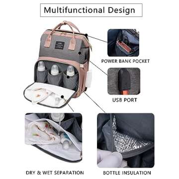 Diaper Bag Backpack with Changing Station: Pink Baby Toddler Bags for Girls Boys Women Large Big Travel Backpack Pañaleras Modernas Para Bebe Niña Newborn Essentials Mom Must Haves Baby Registry