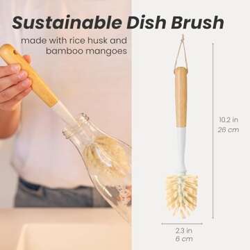 Vigar Zeroline 10.2" Long Bamboo Dish Brush, Ideal Dish Brush for Cups, Wine Glass, Tumbler, Blender...