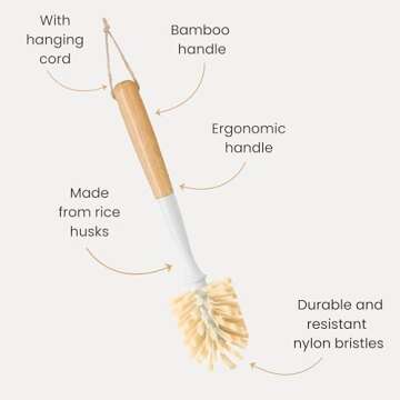 Vigar Zeroline 10.2" Long Bamboo Dish Brush, Ideal Dish Brush for Cups, Wine Glass, Tumbler, Blender Bottles, and Glass Water Bottles for The Kitchen