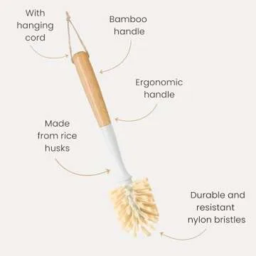 Vigar Zeroline 10.2" Long Bamboo Dish Brush, Ideal Dish Brush for Cups, Wine Glass, Tumbler, Blender Bottles, and Glass Water Bottles for The Kitchen