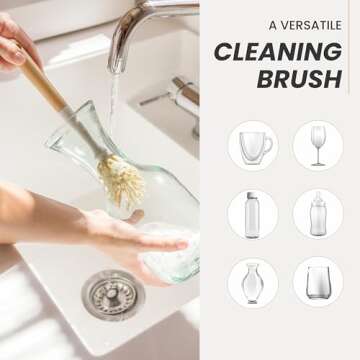 Vigar Zeroline 10.2" Long Bamboo Dish Brush, Ideal Dish Brush for Cups, Wine Glass, Tumbler, Blender Bottles, and Glass Water Bottles for The Kitchen