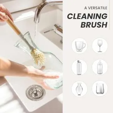 Vigar Zeroline 10.2" Long Bamboo Dish Brush, Ideal Dish Brush for Cups, Wine Glass, Tumbler, Blender Bottles, and Glass Water Bottles for The Kitchen