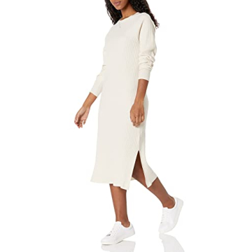 The Drop Women's Renata Rib Midi Dress: Versatile Elegance in Whisper White