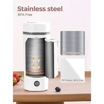 balbali Travel Kettle - 12oz Portable Electric Kettle for Boiling Water - Self Heating Cup/Thermos - Single Size Personal Tea Maker -Hot Water Boiler/Heater/Warmer - White