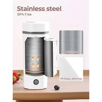 balbali Travel Kettle - 12oz Portable Electric Kettle for Boiling Water - Self Heating Cup/Thermos - Single Size Personal Tea Maker -Hot Water Boiler/Heater/Warmer - White