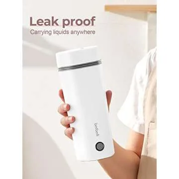 balbali Travel Kettle - 12oz Portable Electric Kettle for Boiling Water - Self Heating Cup/Thermos - Single Size Personal Tea Maker -Hot Water Boiler/Heater/Warmer - White