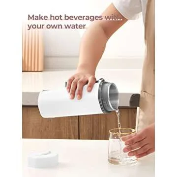 balbali Travel Kettle - 12oz Portable Electric Kettle for Boiling Water - Self Heating Cup/Thermos - Single Size Personal Tea Maker -Hot Water Boiler/Heater/Warmer - White