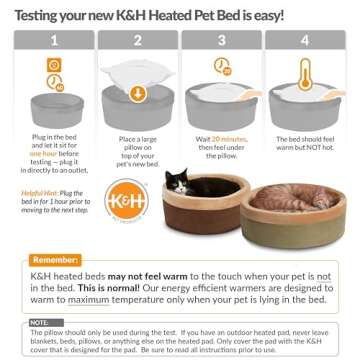 K&H Pet Products Thermo-Kitty Bed Heated Cat Beds for Large Indoor Cats & Dogs, Calming Warming Pillow Pet Bed, Machine Washable, Removable Heater, Safety Listed - Large 20" Round Mocha/Tan