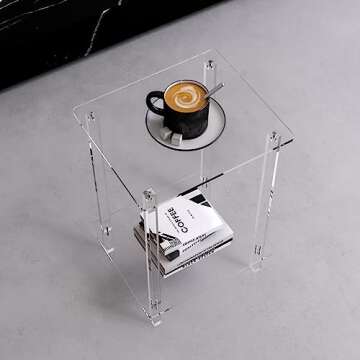 Eglaf Acrylic Small Side Table with Square Leg - 13.4'' L x 11.5'' W x 19.6'' H - Small Nightstand Bedside Table 2-Tier Clear End Table for Living Room, Bedroom