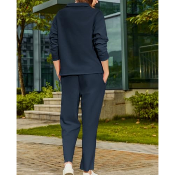 Yioaga Women Stylish Comfortable 2-Piece Tracksuit Set Navy