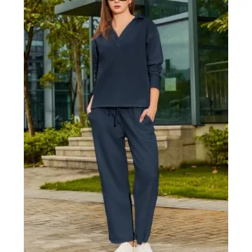 Yioaga Women Stylish Comfortable 2-Piece Tracksuit Set Navy