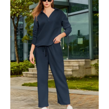 Yioaga Women Stylish Comfortable 2-Piece Tracksuit Set Navy