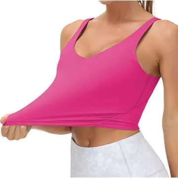 Women’s Longline Sports Bra Wirefree Padded Medium Support Yoga Bras Gym Running Workout Tank Tops(Bright Pink, Large)