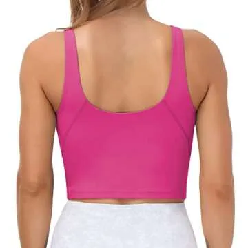 Women’s Longline Sports Bra Wirefree Padded Medium Support Yoga Bras Gym Running Workout Tank Tops(Bright Pink, Large)