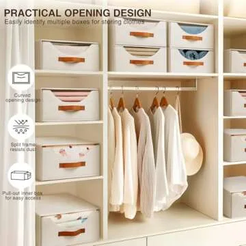 Homsorout Closet Organizers and Storage - Large Storage Bins with Drawer, Fabric Clothes Organizers and Storage, Collapsible Storage Drawers Organizer for Bedroom, Living Room, 4 Pack, Beige