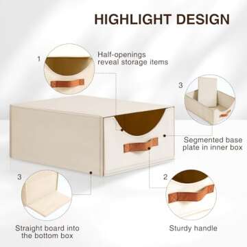 Homsorout Closet Organizers and Storage - Large Storage Bins with Drawer, Fabric Clothes Organizers and Storage, Collapsible Storage Drawers Organizer for Bedroom, Living Room, 4 Pack, Beige