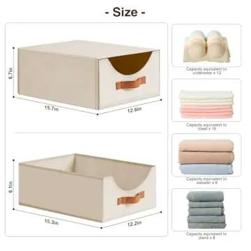 Homsorout Closet Organizers and Storage - Large Storage Bins with Drawer, Fabric Clothes Organizers and Storage, Collapsible Storage Drawers Organizer for Bedroom, Living Room, 4 Pack, Beige