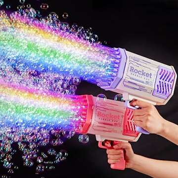 SHCKE Bubble Machine Gun 69 Holes with Colorful Lights,Bubble Machine for Kids and Adults, Suitable ...