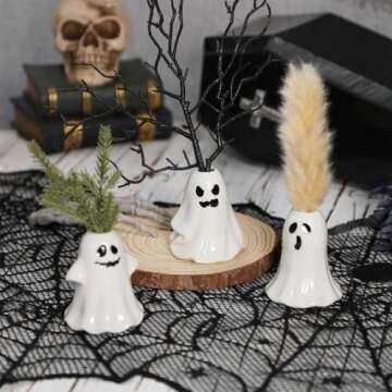 Tuitessine 6 PCS Halloween Ghost Figurines & Vases Set